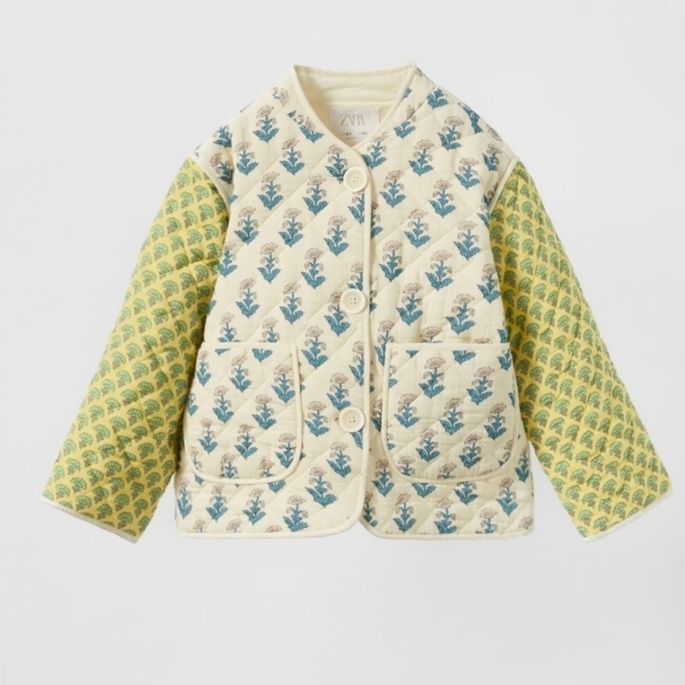 Zara Kids Floral Patterned Jacket - Cream and Yellow